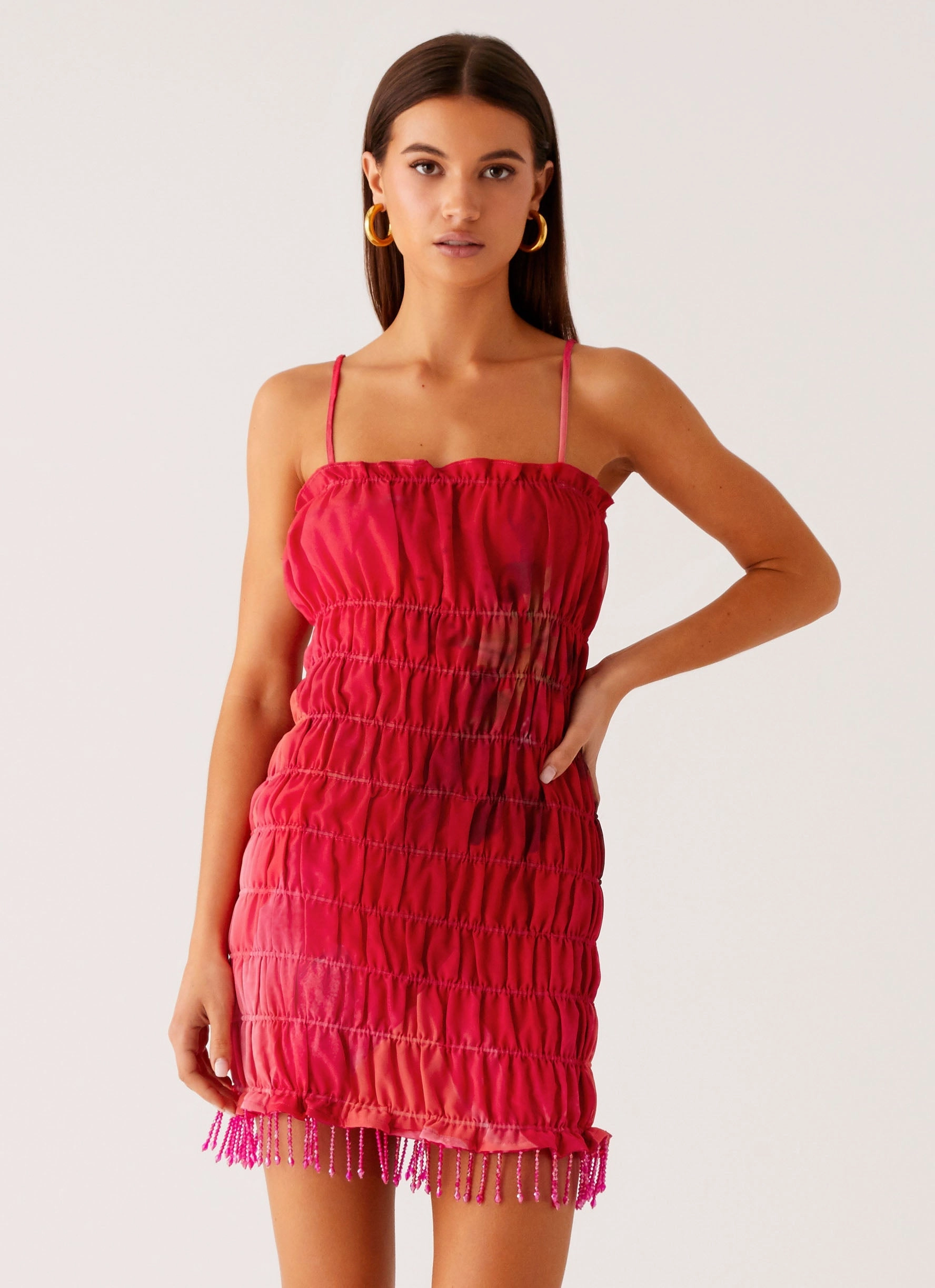 Refresh Me Chiffon Mini Dress - Peach Watermelon Flower Light Volume