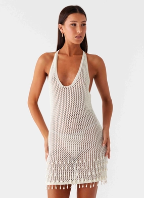 Fancy Clothing Pearl Shore Beaded Crochet Mini Dress - Ivory Pearl Shore Beaded Crochet Mini Dress - Ivory Dry-Clean-Only Elegant Mood