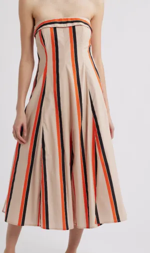Fashion Comfort Amaranth Strapless Midi Dress in Orange Multi Stripe Amaranth Strapless Midi Dress in Orange Multi Stripe Drawstring-Waist Romantic date dress