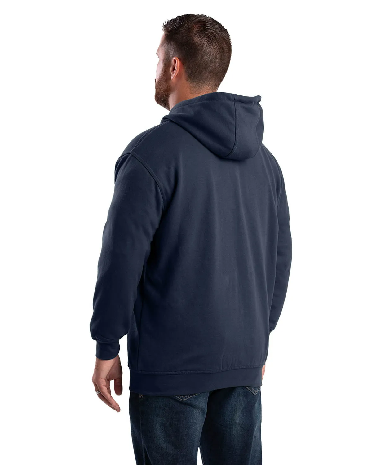 Berne Mens Navy Cotton Blend Hooded Sweatshirt Bold Hue Flexible Shoulder Construction