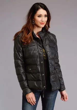 Fashion Edge Stetson Womens Navy Lamb Leather Puffy Quilted Jacket Stetson Womens Navy Lamb Leather Puffy Quilted Jacket Stylish Touch