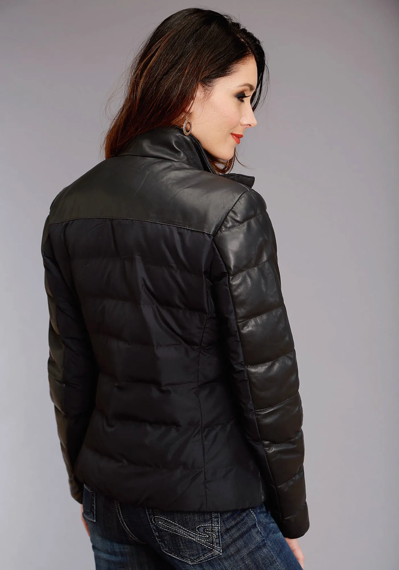 Stetson Womens Navy Lamb Leather Puffy Quilted Jacket Sleek Silhouette
