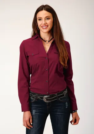 Fashion Essential Roper Womens Black Solid Fill Wine 100% Cotton L/S Shirt Roper Womens Black Solid Fill Wine 100% Cotton L/S Shirt Simple Fit Seasonal Fashion