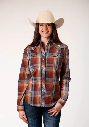 Fashion Essential Roper Womens Cream Plaid Brown Cotton Blend L/S Shirt Affordable Luxury Roper Womens Cream Plaid Brown Cotton Blend L/S Shirt