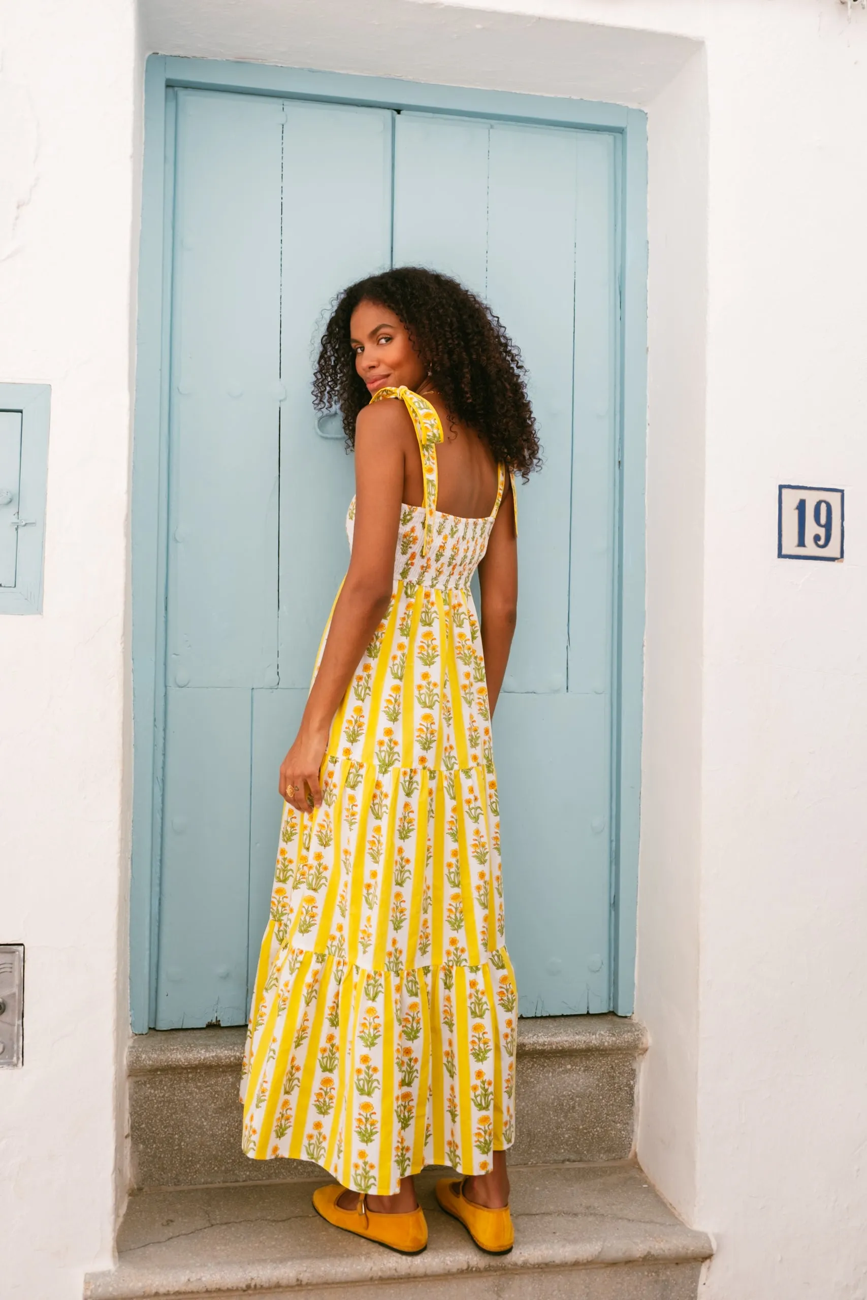 Golden Scene City Essential Athens Dress in Buttercup Stripe