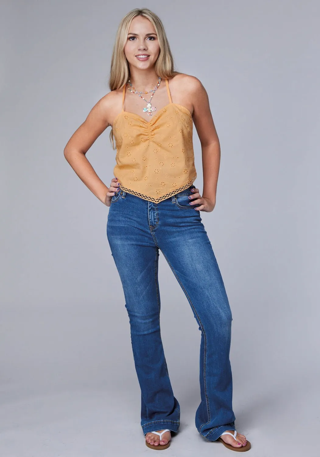 Roper Womens 2090 Eyelet Bandana Yellow 100% Cotton S/L Tank Top Classic Appeal Comfy Wear