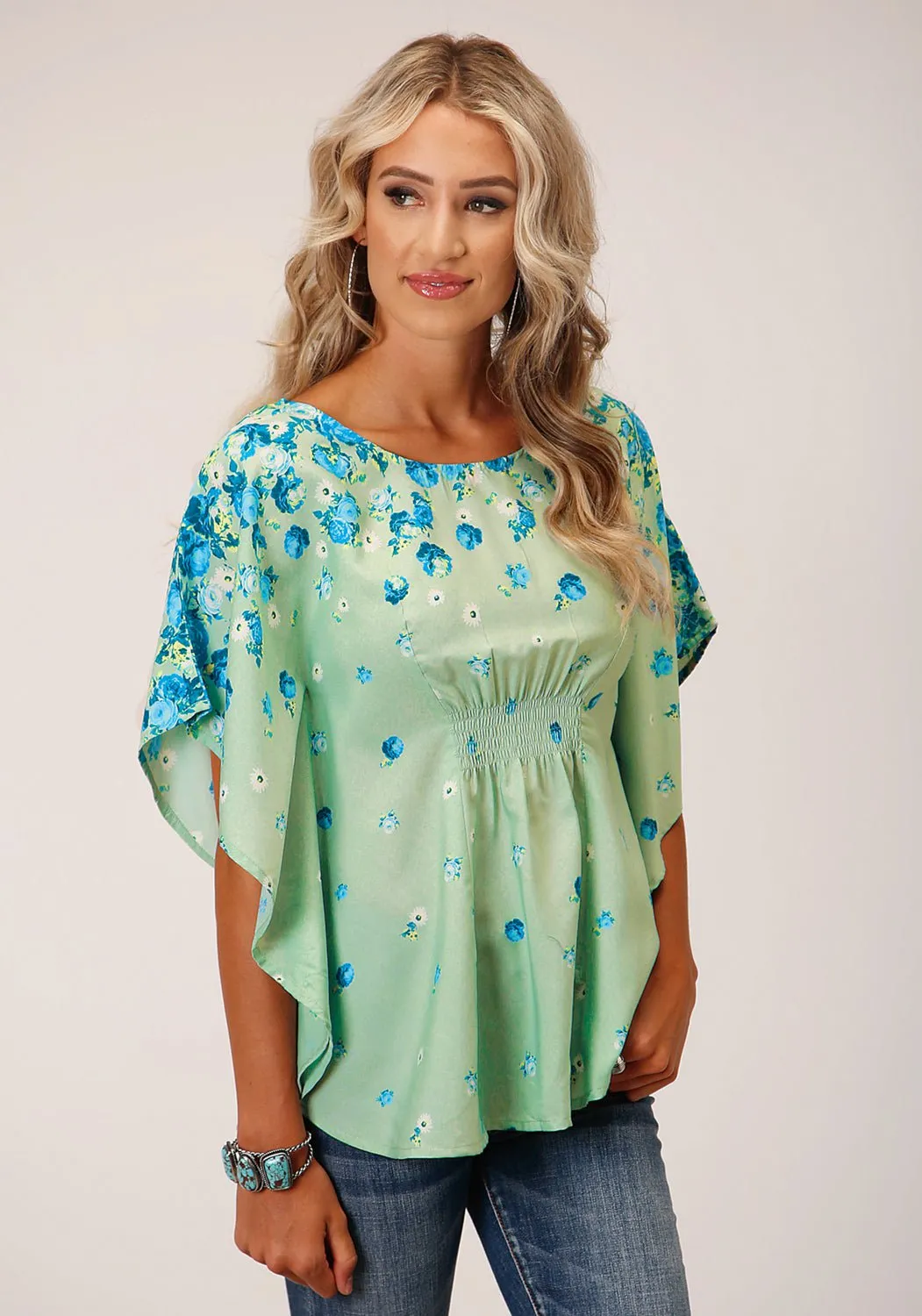 Minimalist fashion Roper Womens Summer Floral Sage Polyester S/S Blouse