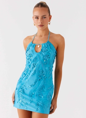 Fashion - friendly Bebe Beaded Mini Dress - Royal Blue Pure Color Understated Charm Bebe Beaded Mini Dress - Royal Blue