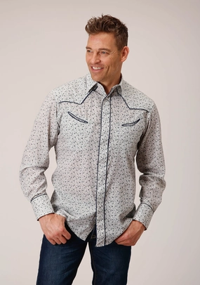 Fashion Comfort Roper Mens 1626 Retro Mini Floral Blue Cotton Blend L/S Shirt Roper Mens 1626 Retro Mini Floral Blue Cotton Blend L/S Shirt Everyday Comfort