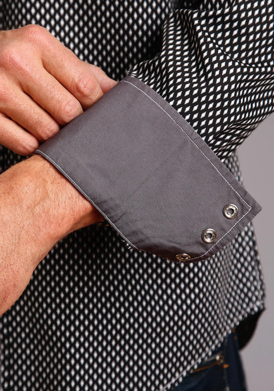 Stetson Mens Black 100% Cotton Diamond Geo L/S Shirt First Date Customizable Design