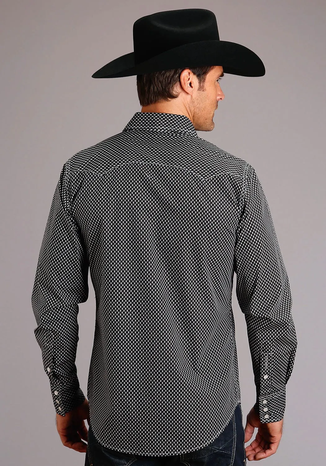 Stetson Mens Black 100% Cotton Diamond Geo L/S Shirt Wrinkle-Free