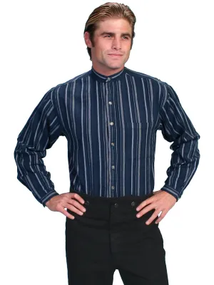 Fashionable Look Scully RangeWear Mens Blue 100% Cotton Banded Collar L/S Western Shirt Low Maintenance Scully RangeWear Mens Blue 100% Cotton Banded Collar L/S Western Shirt