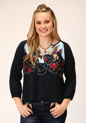 Fashionable looks Roper Womens Cowgirl Border Black 100% Rayon L/S Blouse Perfect Look High Street Fashion Roper Womens Cowgirl Border Black 100% Rayon L/S Blouse