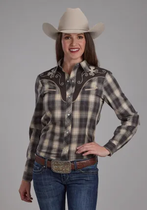 Fashionable picks Roper Womens 2108 Plaid Grey/Tan Cotton Blend L/S Shirt Refined Aesthetic Roper Womens 2108 Plaid Grey/Tan Cotton Blend L/S Shirt