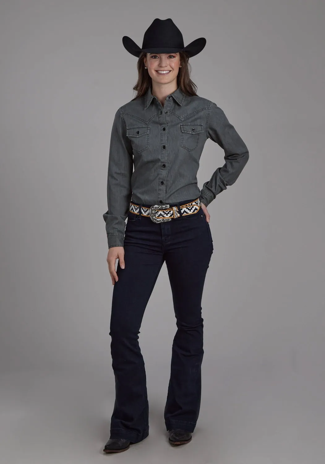 Workwear Approved Roper Womens Classic Western Black 100% Cotton L/S Blouse