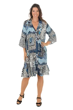 Fashionable Touch Hibiscus Medley Viscose Silk Button-Front Dress Chic Ensemble Hibiscus Medley Viscose Silk Button-Front Dress