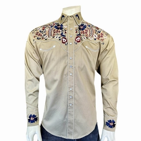 Fashionable Appeal Rockmount Mens Floral Embroidered Western Khaki 100% Cotton L/S Shirt Rockmount Mens Floral Embroidered Western Khaki 100% Cotton L/S Shirt Fashion Forward
