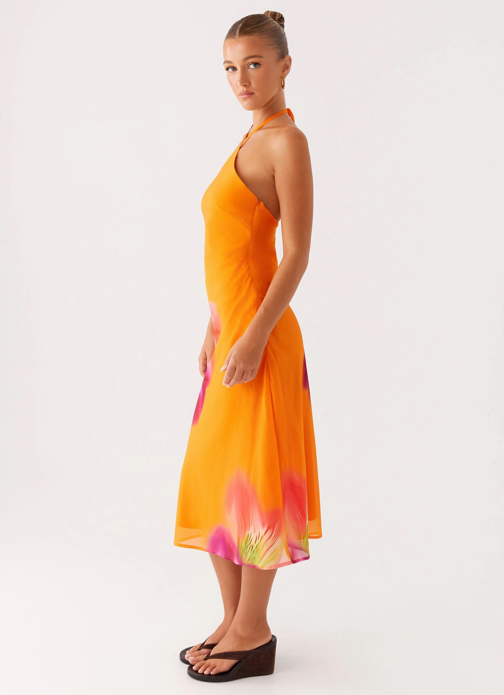 Earthy Hue Kea Midi Dress - Orange Tropical