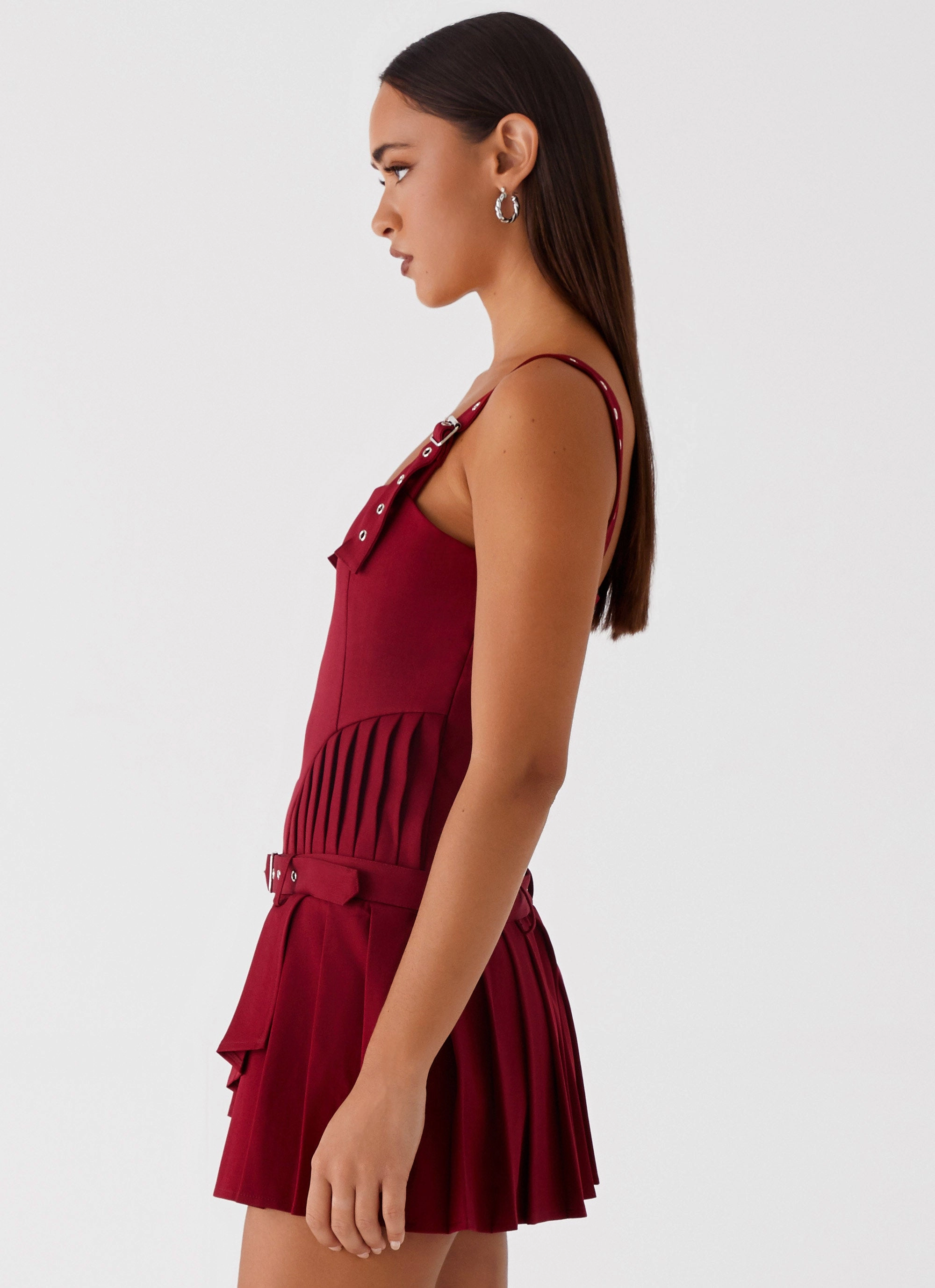 Sophisticated Waistband Fit Uma Mini Dress - Cherry Red