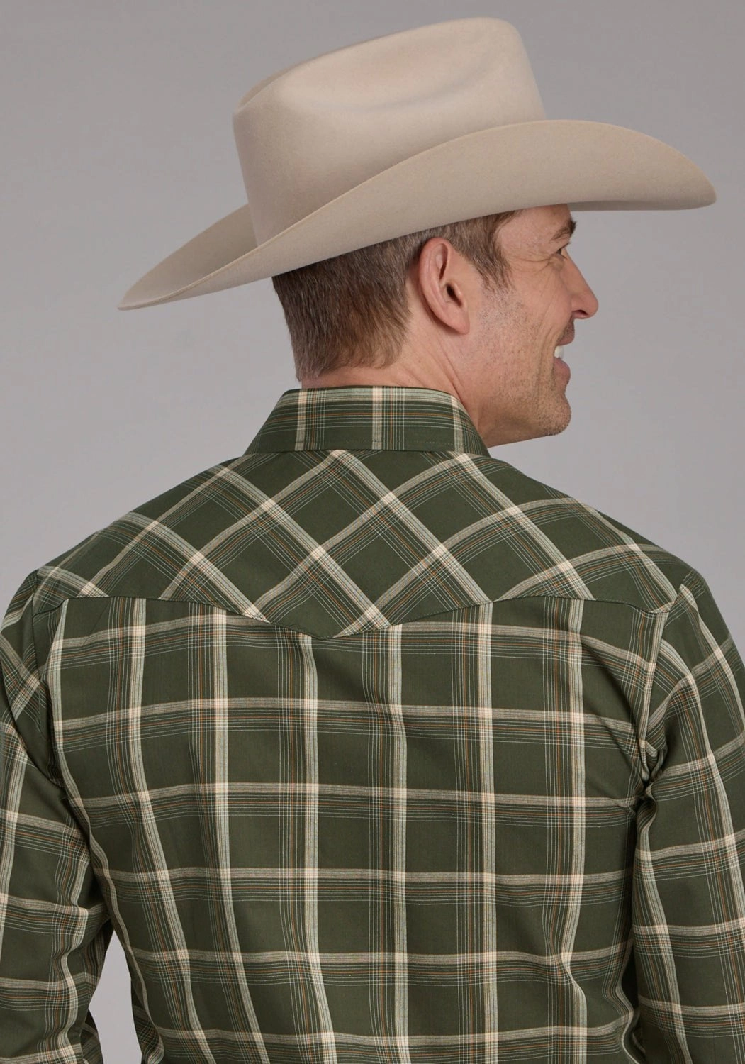 Roper Mens 2127 Plaid Olive/Orange Cotton Blend L/S Shirt Timeless Classic