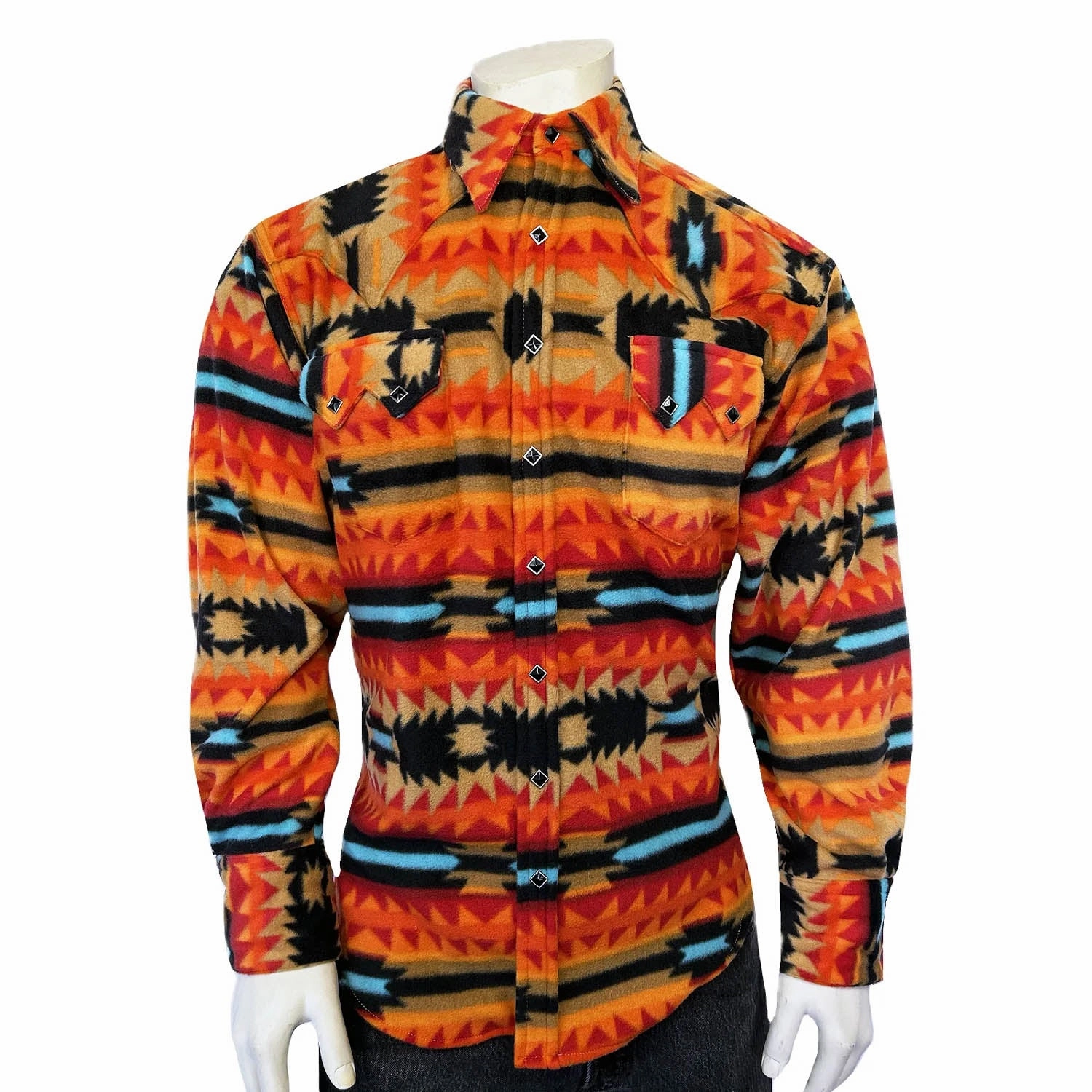 Traveler??s Choice Roomy Cut Rockmount Mens Native Pattern Western Red/Black Fleece L/S Shirt