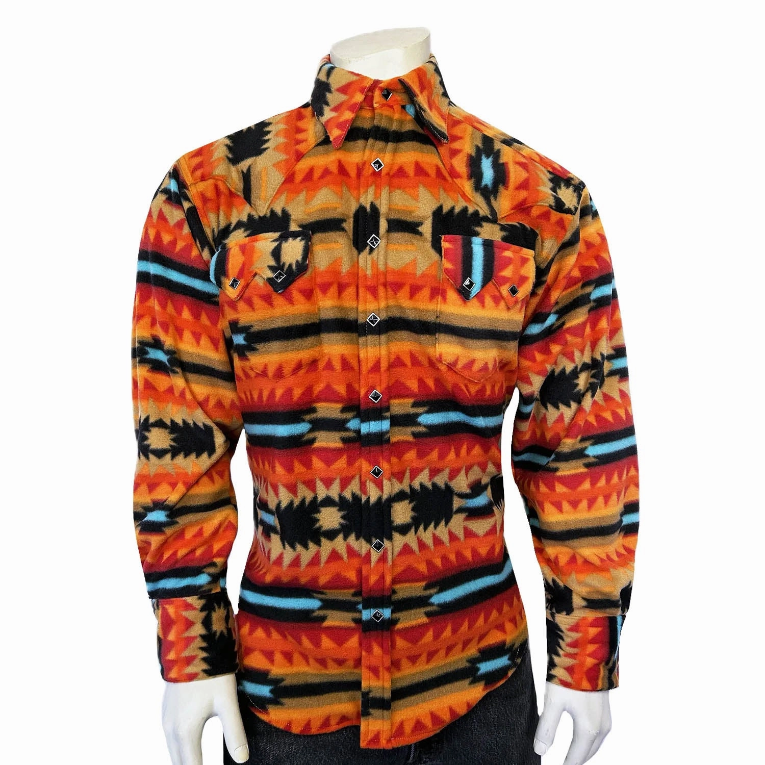 Rockmount Mens Native Pattern Western Red/Black Fleece L/S Shirt Rooftop Bar Smart Look
