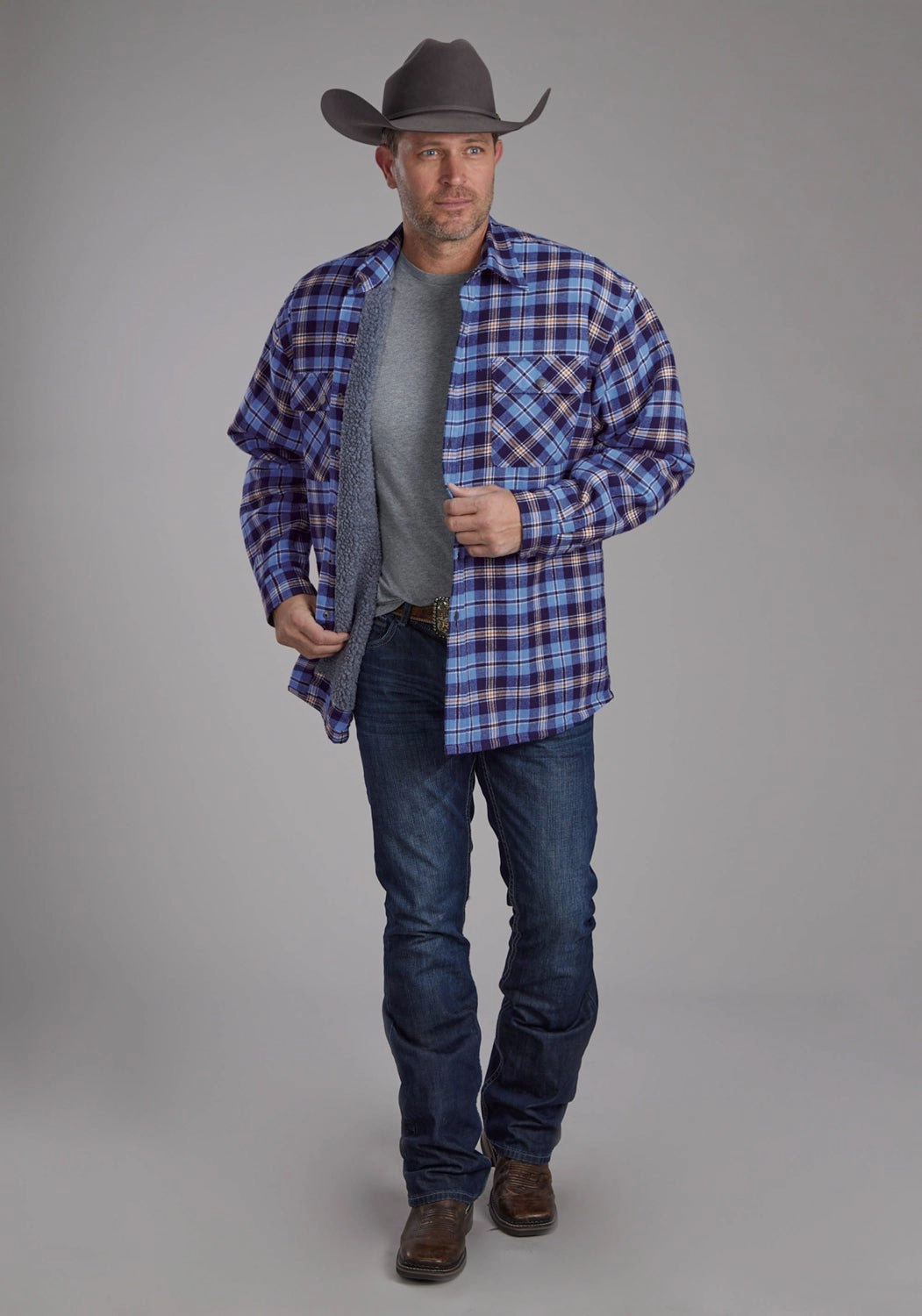 Light Wear Everyday Look Roper Mens 2205 Sherpa Lined Blue 100% Cotton Tall L/S Shirt