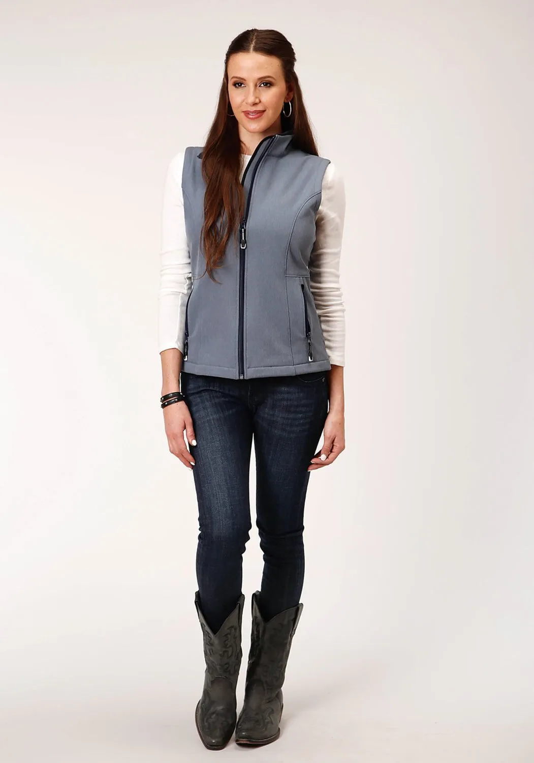 Festival Outfit Comfy Artist Vibe Roper Womens Heather Blue Polyester Softshell Vest