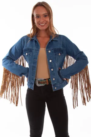 Feather Touch Scully Womens Denim Cotton Blend Leopard Fringe Jacket Scully Womens Denim Cotton Blend Leopard Fringe Jacket classic clothing Non Toxic Textile Certified