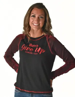 Feel Easy Cowgirl Tuff Womens Never Give Up Shimmer Dark Red Nylon L/S T-Shirt Essential Basics Cowgirl Tuff Womens Never Give Up Shimmer Dark Red Nylon L/S T-Shirt