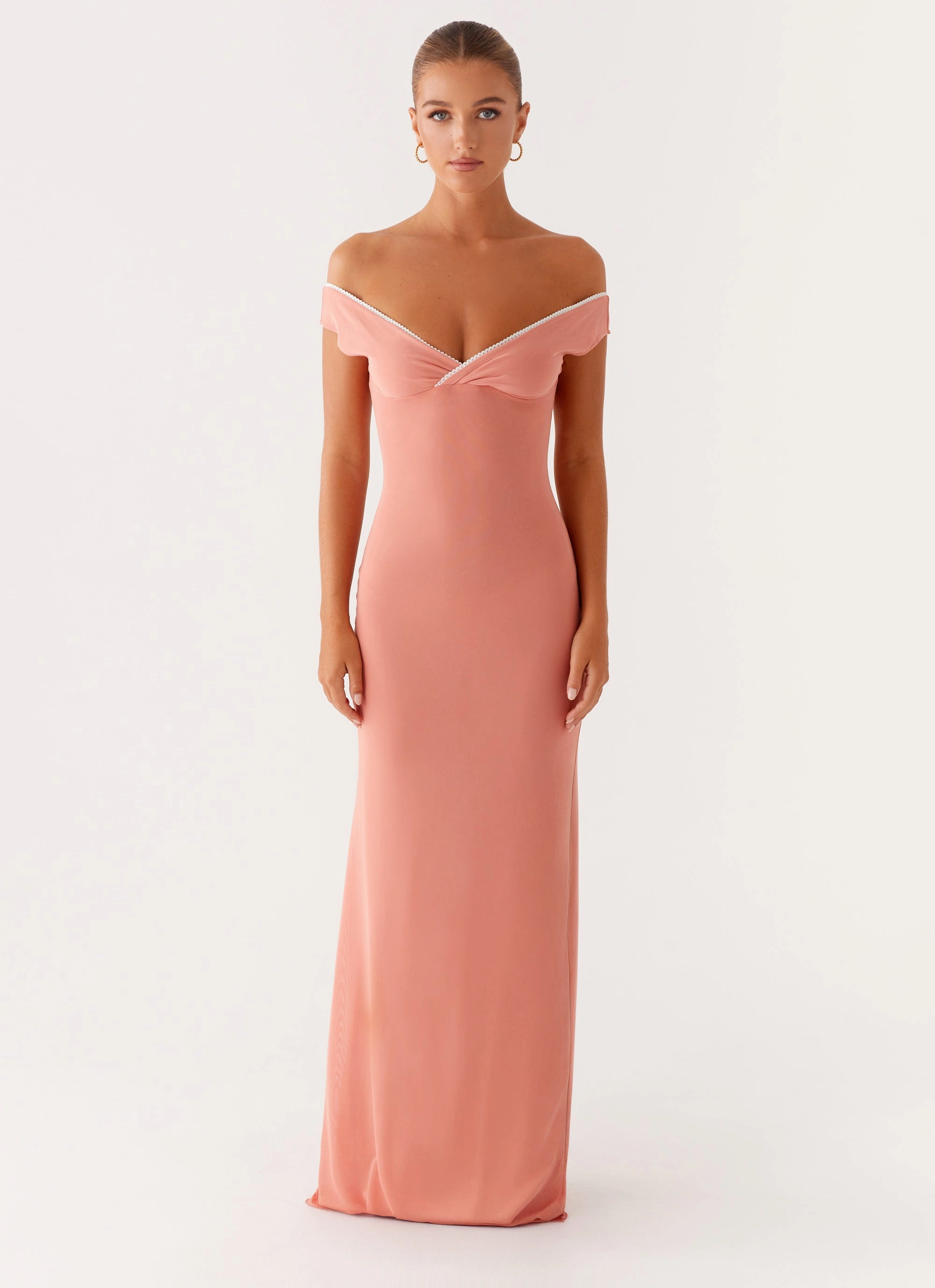 Clean Stitch Glossy Fabric Katiya Maxi Dress - Peach