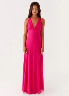 Feminine Waist Kacia Maxi Dress - Fuchsia Kacia Maxi Dress - Fuchsia Applique-Detail Glam Feel