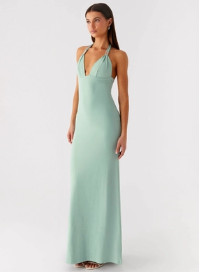 Festive Outfit Fern Valley Maxi Dress - Sage Cinched-Waist Office Glam Fern Valley Maxi Dress - Sage