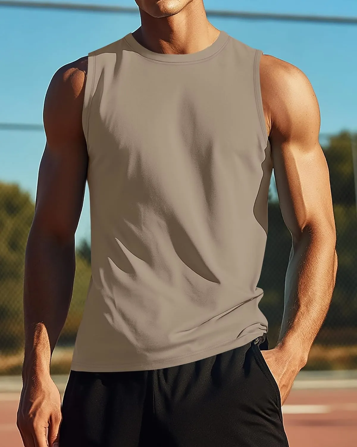 Ficerd 3 Pack Men's Big Tall Tank Tops, Cotton Moisture Wicking Muscle Shirts Sleeveless Solid Color Basic Tee Shirts