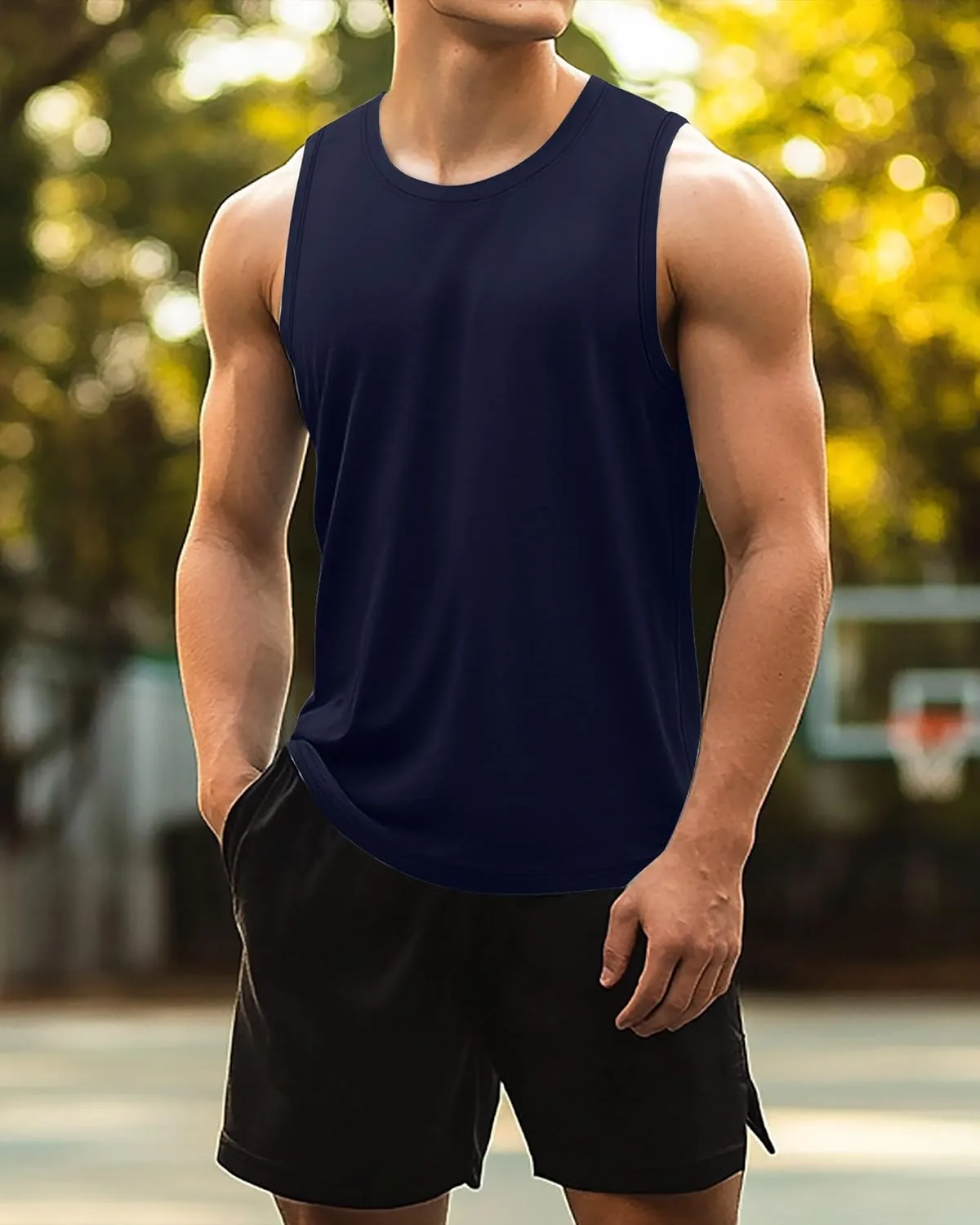Ficerd 3 Pack Men's Big Tall Tank Tops, Cotton Moisture Wicking Muscle Shirts Sleeveless Solid Color Basic Tee Shirts