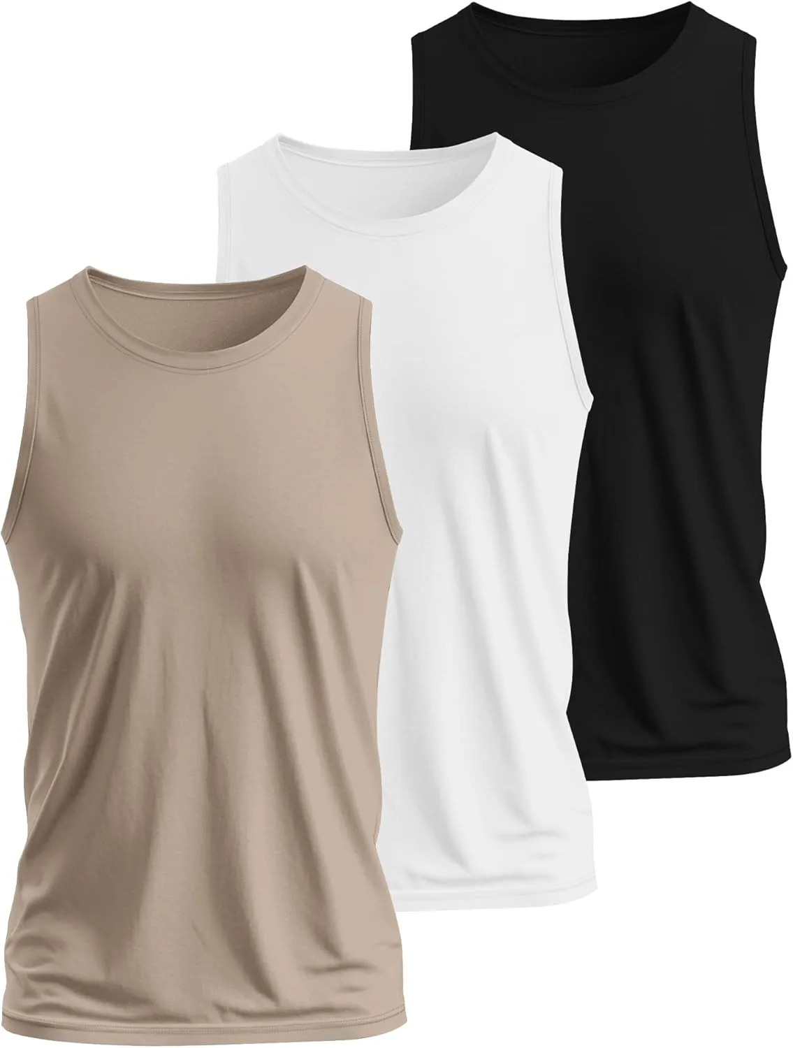 Ficerd 3 Pack Men's Big Tall Tank Tops, Cotton Moisture Wicking Muscle Shirts Sleeveless Solid Color Basic Tee Shirts