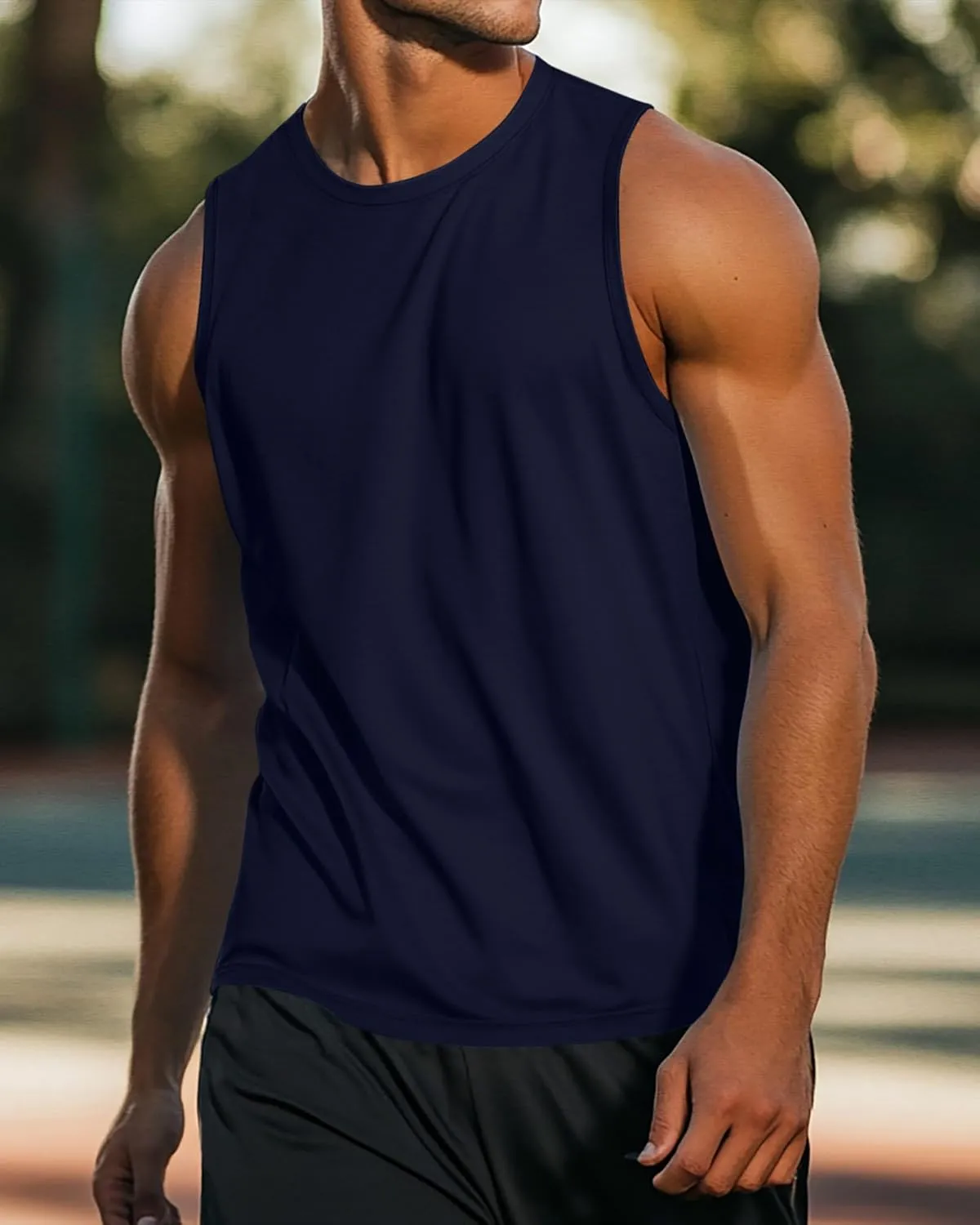 Ficerd 3 Pack Men's Big Tall Tank Tops, Cotton Moisture Wicking Muscle Shirts Sleeveless Solid Color Basic Tee Shirts