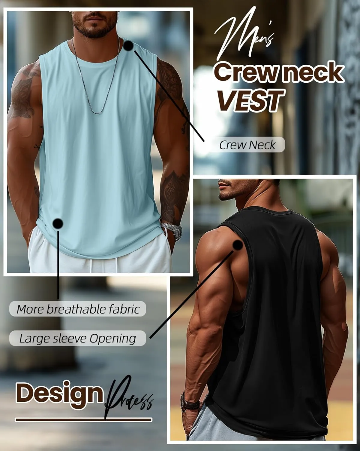 Ficerd 3 Pcs Big and Tall Men's Workout Tank Top Cotton Sleeveless Muscle Tee Gym Athletic Bodybuilding Cut Off Shirt