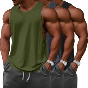 Ficerd 3 Pcs Big and Tall Men's Workout Tank Top Cotton Sleeveless Muscle Tee Gym Athletic Bodybuilding Cut Off Shirt