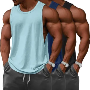 Ficerd 3 Pcs Big and Tall Men's Workout Tank Top Cotton Sleeveless Muscle Tee Gym Athletic Bodybuilding Cut Off Shirt