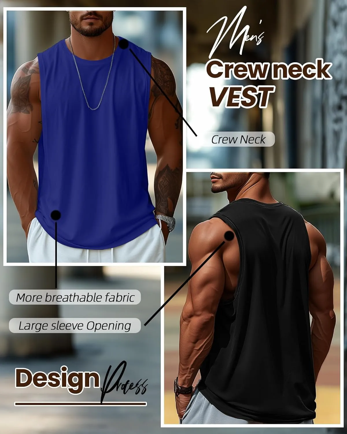 Ficerd 3 Pcs Big and Tall Men's Workout Tank Top Cotton Sleeveless Muscle Tee Gym Athletic Bodybuilding Cut Off Shirt
