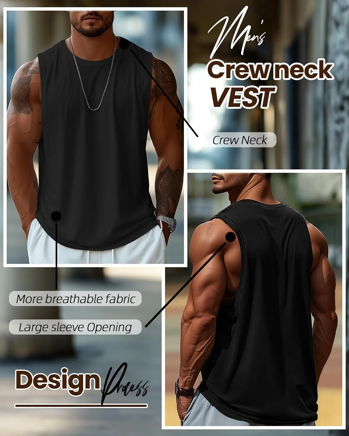 Ficerd 3 Pcs Big and Tall Men's Workout Tank Top Cotton Sleeveless Muscle Tee Gym Athletic Bodybuilding Cut Off Shirt
