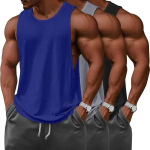 Ficerd 3 Pcs Big and Tall Men's Workout Tank Top Cotton Sleeveless Muscle Tee Gym Athletic Bodybuilding Cut Off Shirt