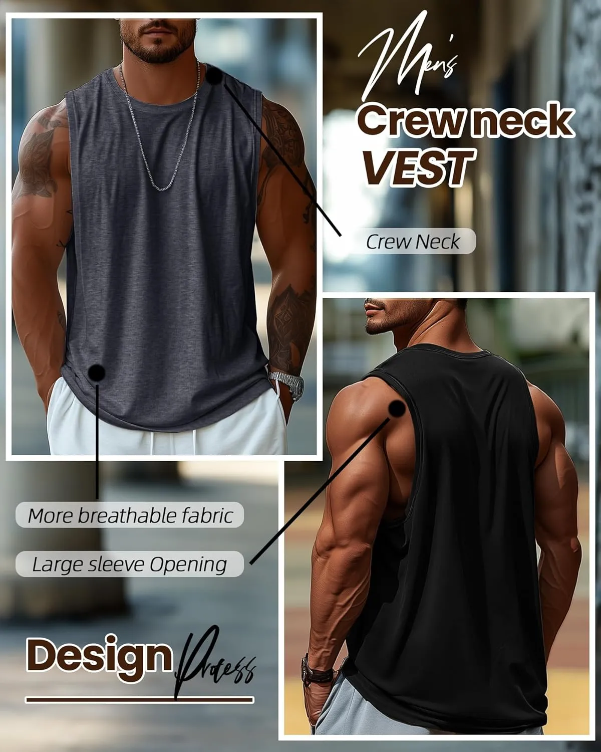 Ficerd 3 Pcs Big and Tall Men's Workout Tank Top Cotton Sleeveless Muscle Tee Gym Athletic Bodybuilding Cut Off Shirt
