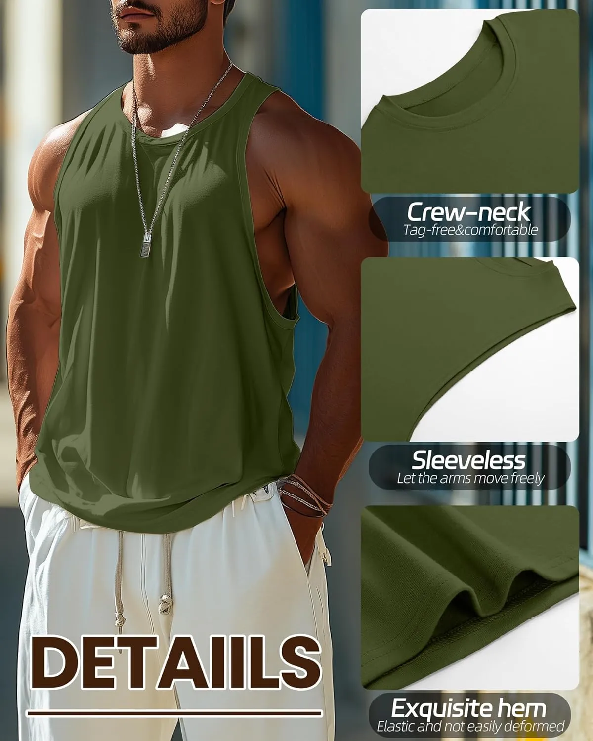 Ficerd 3 Pcs Big and Tall Men's Workout Tank Top Cotton Sleeveless Muscle Tee Gym Athletic Bodybuilding Cut Off Shirt