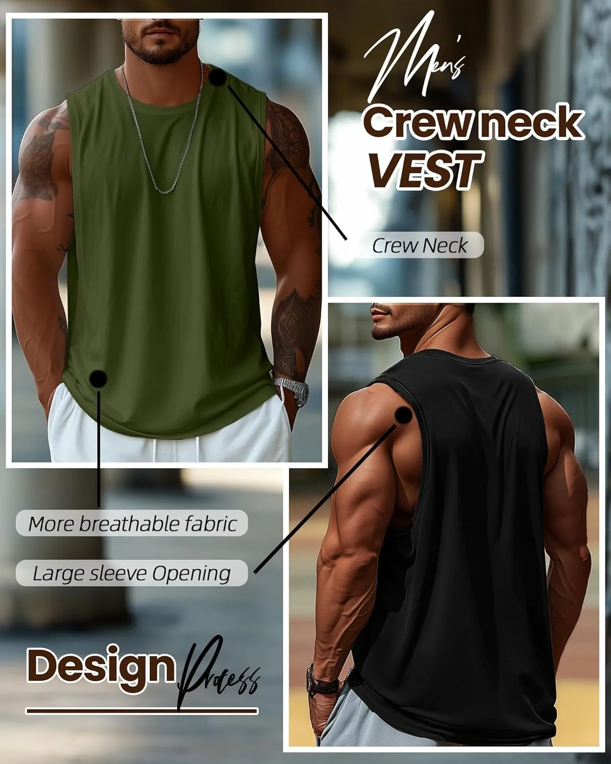 Ficerd 3 Pcs Big and Tall Men's Workout Tank Top Cotton Sleeveless Muscle Tee Gym Athletic Bodybuilding Cut Off Shirt