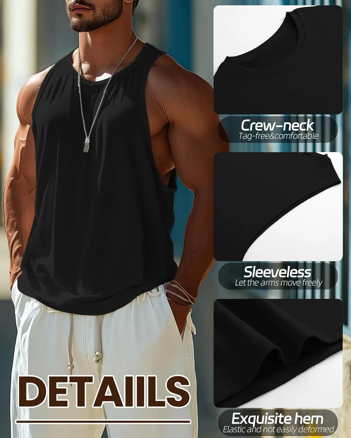 Ficerd 3 Pcs Big and Tall Men's Workout Tank Top Cotton Sleeveless Muscle Tee Gym Athletic Bodybuilding Cut Off Shirt