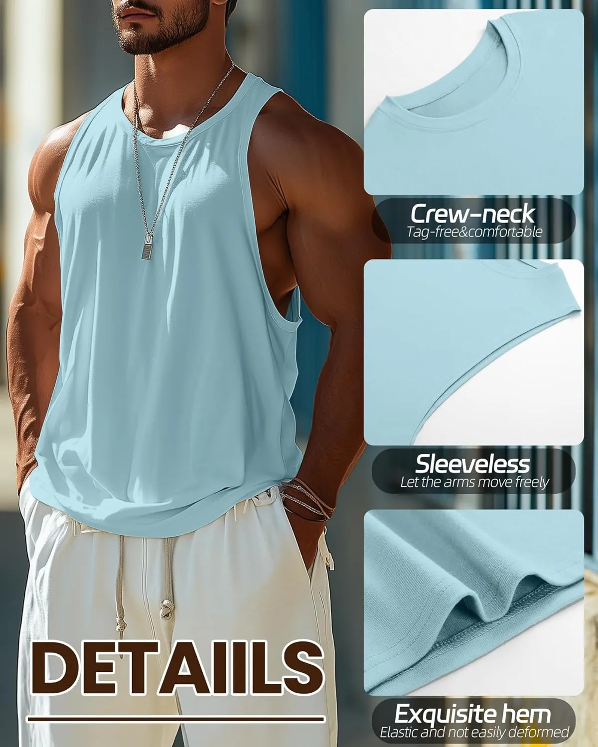 Ficerd 3 Pcs Big and Tall Men's Workout Tank Top Cotton Sleeveless Muscle Tee Gym Athletic Bodybuilding Cut Off Shirt