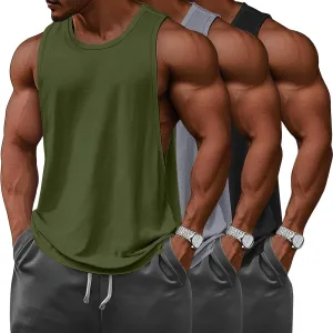 Ficerd 3 Pcs Big and Tall Men's Workout Tank Top Cotton Sleeveless Muscle Tee Gym Athletic Bodybuilding Cut Off Shirt