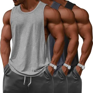 Ficerd 3 Pcs Big and Tall Men's Workout Tank Top Cotton Sleeveless Muscle Tee Gym Athletic Bodybuilding Cut Off Shirt
